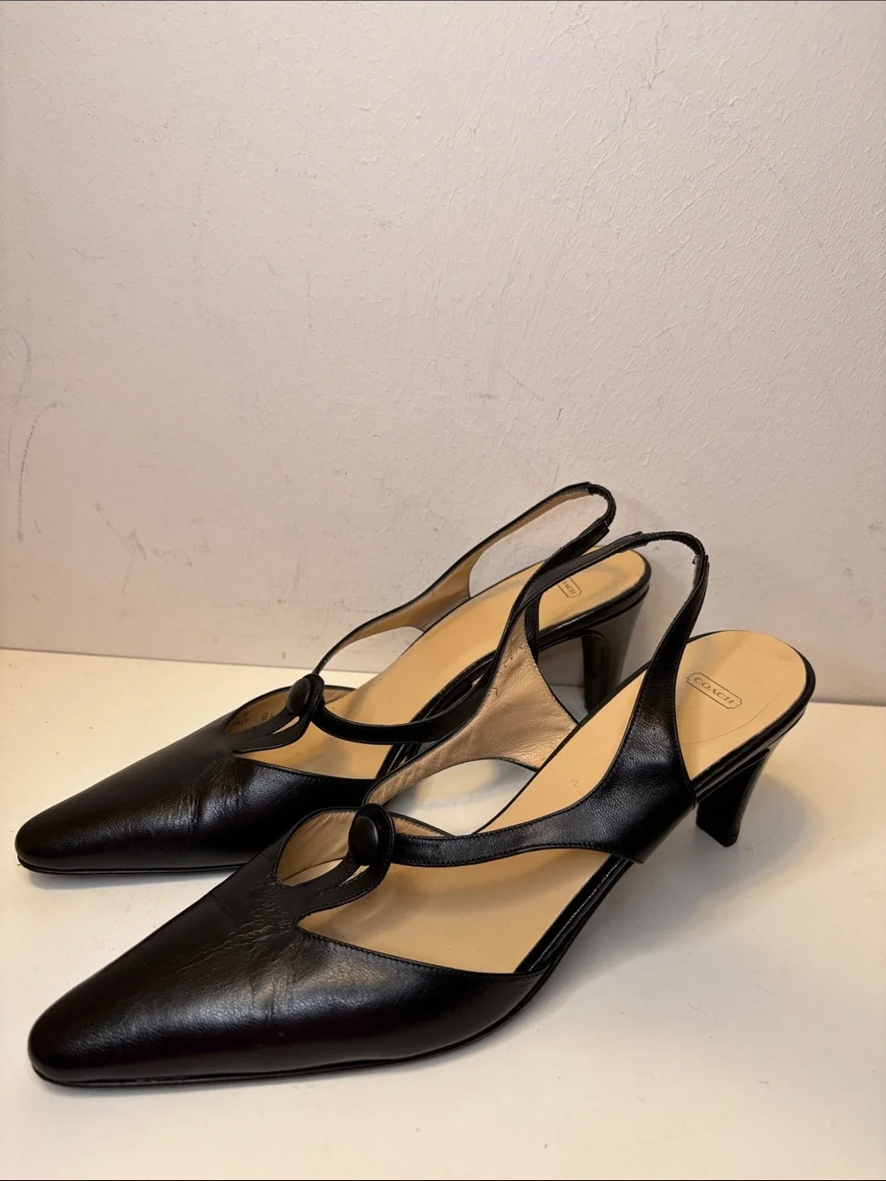 Coach “Joleen “ Slingback Knot Accent Pointed-Toe Heels in Black Italy 8.5 - Picture 1 of 10